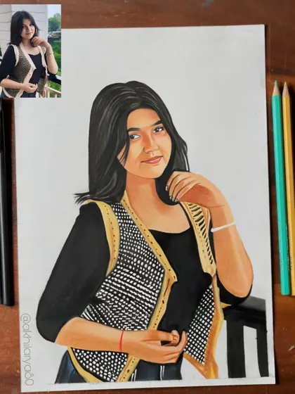 This A4 colored pencil portrait shows a young woman in a stylish traditional vest. I enjoyed drawing the textures and patterns of her outfit.