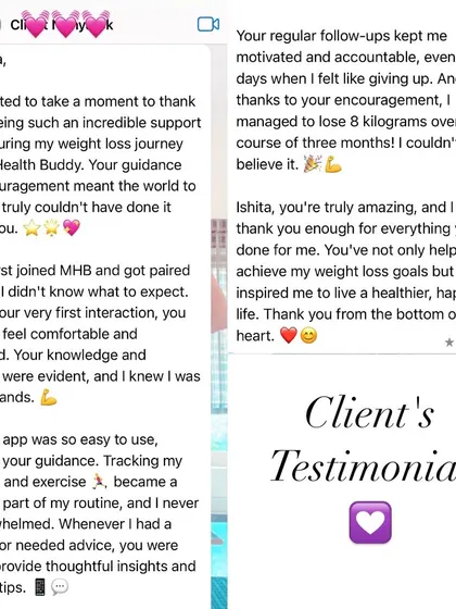 This client lost 8 kgs in three months and was inspired to live a healthier, happier life. My regular follow-ups kept her motivated and accountable.