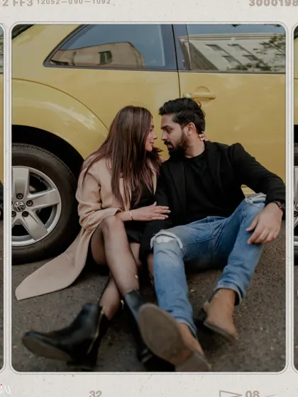 A film-strip edit showing the couple's interaction, giving a sense of movement and storytelling.