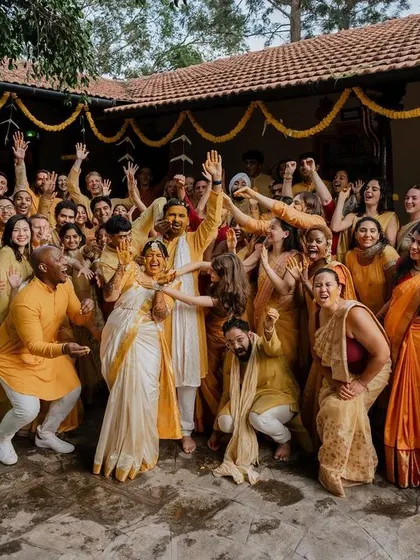 The sheer joy and messiness of a Haldi ceremony. We love capturing the candid reactions as friends and family shower the couple with love and turmeric.