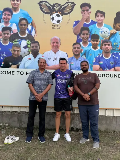Our management with a member of the Odisha FC coaching staff. We are proud to offer our professional facilities to top-tier teams.