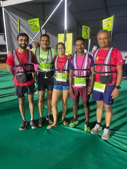 The pacer team for the Bengaluru Runners Jatre. All the pacers for this event are coaches, which brings a high level of expertise and support for all the participants.