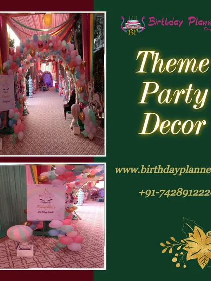 A collage showing different theme party entrance decorations. We can create long, tunnel-like balloon archways or smaller, charming welcome signs to suit any venue and theme.