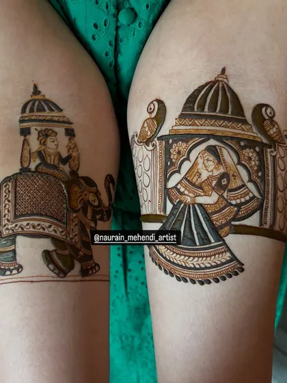 A royal bridal startup. On one arm, the groom arrives on an elephant, and on the other, the bride waits in a doli. This is storytelling at its finest.