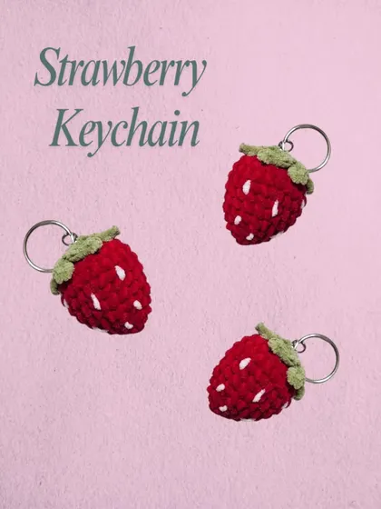 My handmade strawberry keychain, a super popular item that was part of my first-ever website order. It's a cute and simple charm that adds a pop of color to any set of keys.