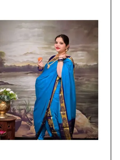 A playful and charming portrait inspired by classic Indian art. The mother-to-be holds a laddoo, adding a touch of sweetness and tradition to the scene. The entire composition is reminiscent of a timeless painting.
