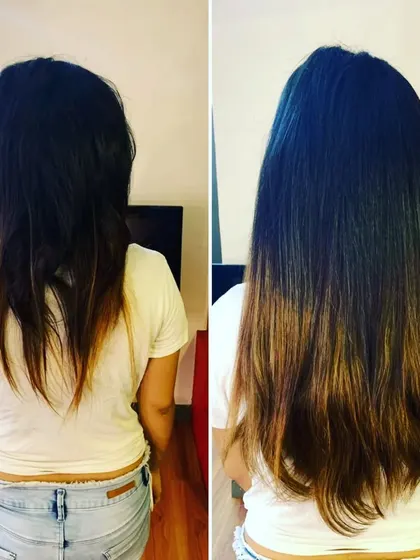 This client's ombre color is enhanced with extensions that match the gradient perfectly, adding length and fullness to the lighter ends.