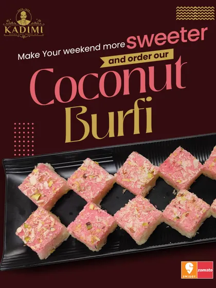 Make your weekend sweeter with our Coconut Burfi. This delightful sweet has the fresh taste of coconut and a soft, chewy texture.