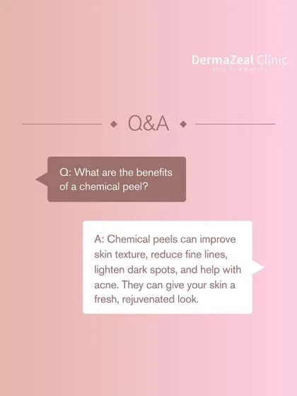A common question is about the benefits of a chemical peel. They improve skin texture, reduce fine lines, lighten dark spots, and help with acne, giving your skin a fresh, rejuvenated look.