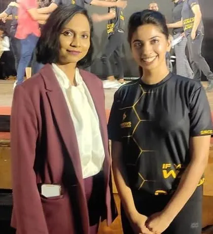 With the principal of Silicon City School at our Prayaan 2022 event. It's wonderful to have the support of educators in our community.