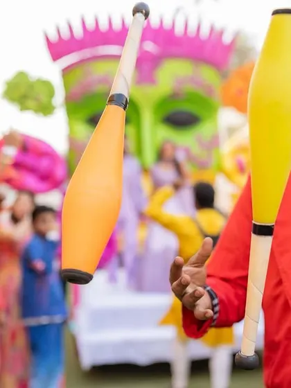 Juggling joy and excitement. Professional circus performers like this juggler add a classic carnival feel and a touch of wonder to the festivities.