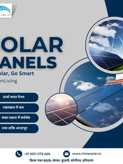 'Go Solar, Go Smart'. This poster, with a mix of English and Hindi, lists the benefits of our panels: energy-saving, low maintenance, best-in-class efficiency, and high power output.