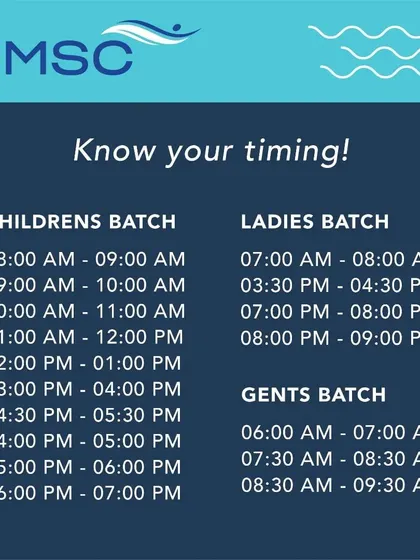 This schedule outlines the timings for our Children, Ladies, and Gents batches for the Summer Camp 2024.