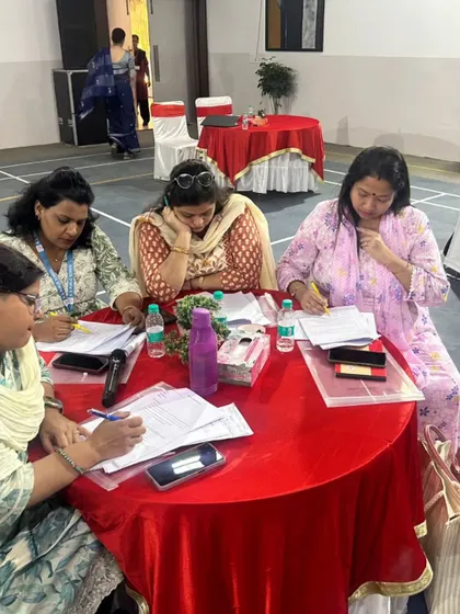 Teachers deeply engaged in a session during the Capacity Building Workshop. These collaborative exercises help our educators enhance their skills in assessment and teaching techniques.