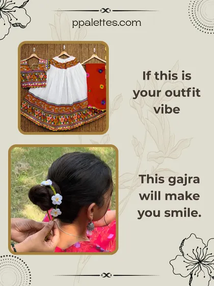 A simple white lehenga with a colorful border calls for an elegant accessory. Our white crochet flower gajra is the perfect, subtle match.