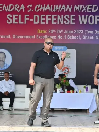 A full view of the stage as we conduct the self-defense demonstration for the participants.