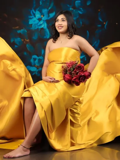 This series showcases my artistic fabric draping service, using a brilliant yellow fabric to create stunning, wing-like effects and elegant silhouettes.