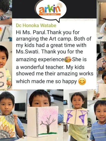 The happiness of our students and their parents is our greatest reward. This feedback from a delighted mom, along with photos of her children's amazing work from our art camp, shows the wonderful experience we strive to create.