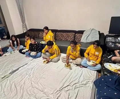 A fun evening hosted by friends of the academy. Our team enjoying a meal together, sitting on the floor in a true family style.