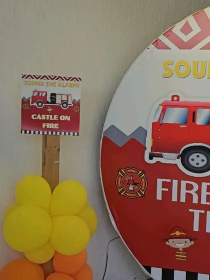 Another view of the 'Castle on Fire' activity sign.
