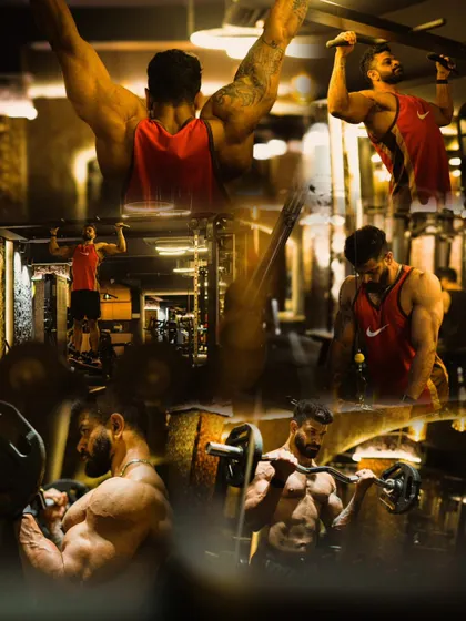 This collage represents the daily grind, combining different exercises into one visual story of a tough workout.
