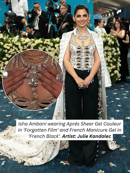 Isha Ambani's Met Gala look featured a stunning black French manicure. This is a perfect example of how nail art can complement high fashion.