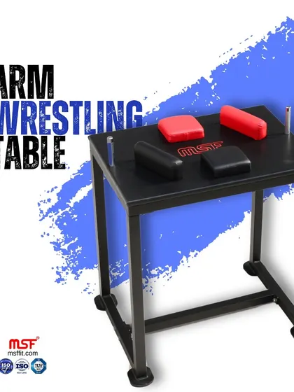 A graphic showcasing the Arm Wrestling Table, a perfect addition for gyms looking to host strength competitions.