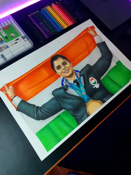 The finished artwork of the world champion, proudly displayed on my desk. This was a very challenging but rewarding piece.