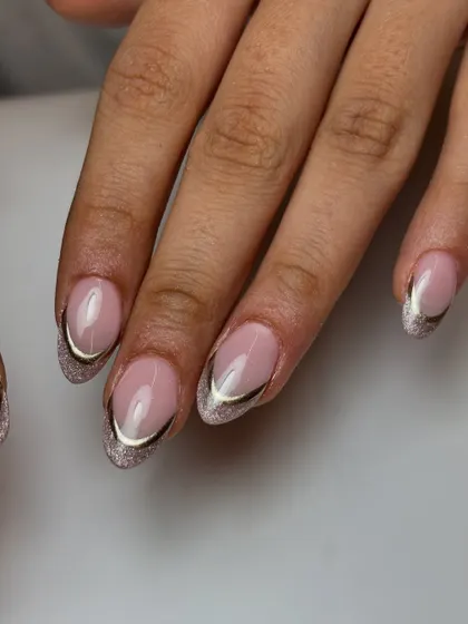 A detailed shot of the cat-eye French, highlighting the sharp chrome line and the beautiful shimmer of the magnetic polish.