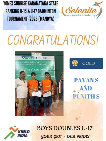Individual highlights from our successful Mandya tournament, celebrating our gold and silver medal winners in singles and doubles.