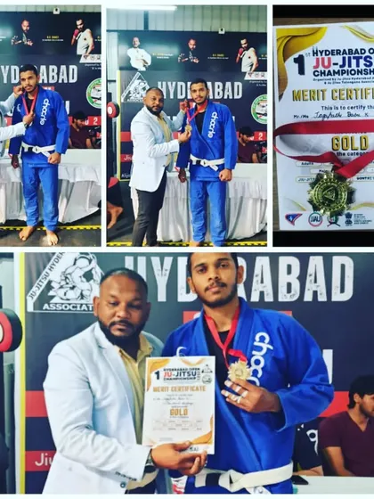 A collage from the Hyderabad Open Jiu-Jitsu Championship where I won the gold medal in the -77kg Gi category.