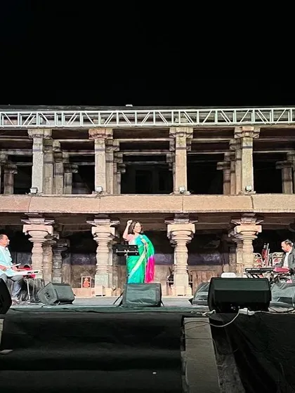 A full stage view at Hampi Utsav. Performing amidst these ancient ruins is a humbling reminder of the timeless power of art.