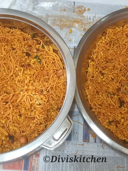 A large batch of homemade savory mixture prepared for Diwali. Even when we plan not to take festive orders, the demand from our customers keeps us busy.