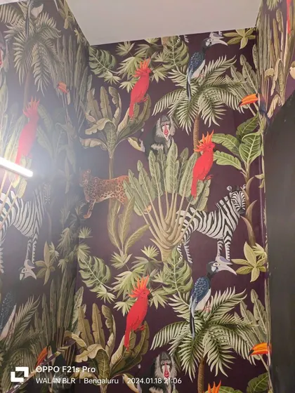 Another view of the dark jungle wallpaper.