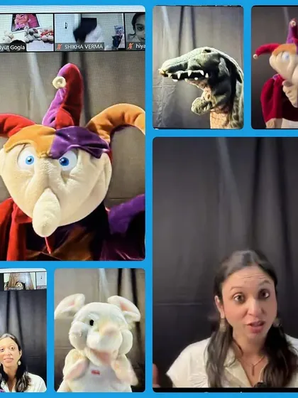 A collage from a virtual puppet storytelling session for DPS Gurgaon. The review highlights how the session captivated the young audience, enhanced creativity, and left the children thrilled and eager for more.