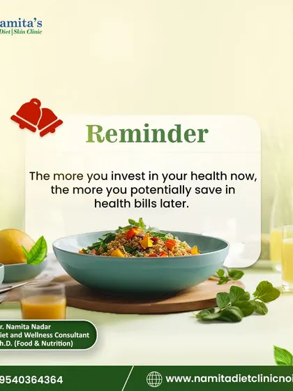 This is a simple reminder that investing in your health now by eating well can save you from health complications and medical bills later. A healthy meal today is an investment in your future.