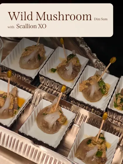 Wild Mushroom Dim Sum with a savory Scallion XO sauce. This vegetarian option is packed with umami flavor.