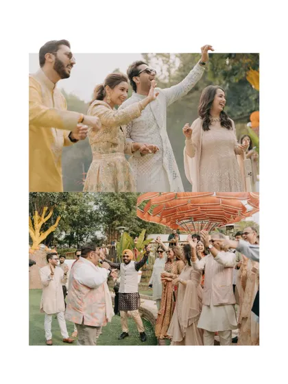 The joy of celebration, with guests dancing and enjoying the daytime festivities.