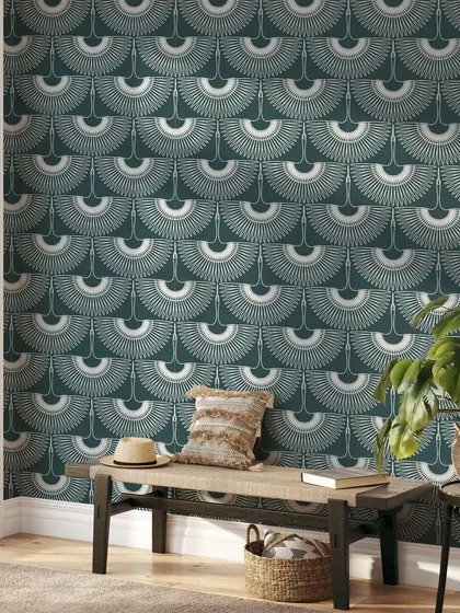 Our Teal Ashen Crane wallpaper is a modern take on a classic art deco design. The geometric pattern and rich color create a sophisticated and glamorous look.