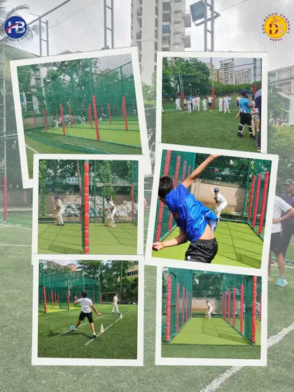 Level up your game with our expert cricket coaching. This collage from our Don Bosco Nerul center showcases the high-quality training environment we provide, including net practice and on-field action.