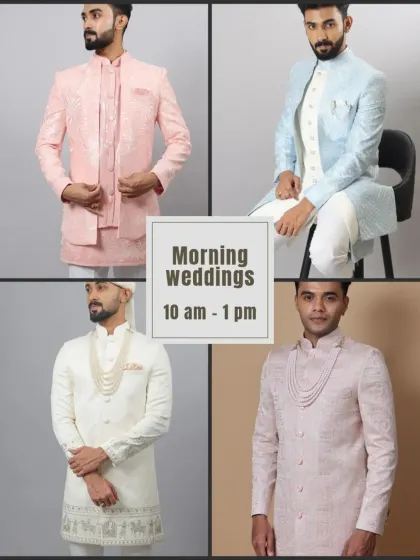 For morning weddings (10 am-1 pm), pastels and creams are your best friend. Look fresh, elegant, and occasion-appropriate.
