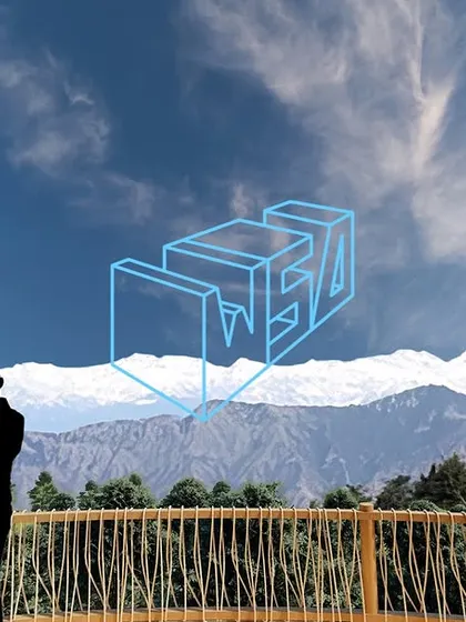A conceptual image for a project in Mussoorie, designing pods with a view of snow-peaked mountains. The vision is to embrace the natural habitat and utilize sustainable materials to create an immersive and respectful mountain retreat.