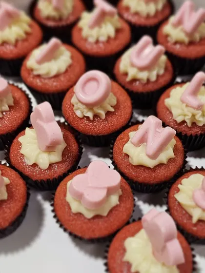 Our custom message cupcakes are perfect for birthdays, anniversaries, or just to say something sweet. These are made with our popular whole wheat red velvet recipe.
