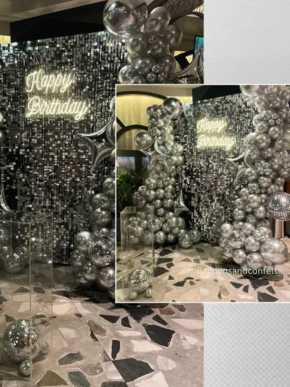 Different angles of our silver glam setup. The clear acrylic pedestal is perfect for placing the cake, making it a part of the stunning visual display.