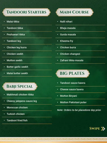 Our Tandoori Starters, Main Courses, and Big Plates from the Ramadan menu. This section features classics like Nalli Nihari and grand feasts like Tandoori Sauce Bawra.