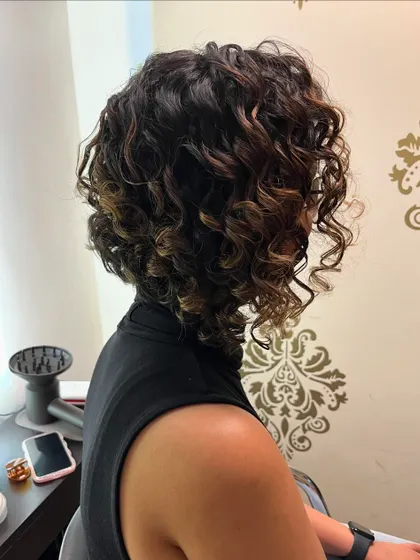 Another angle of the defined, highlighted curls.
