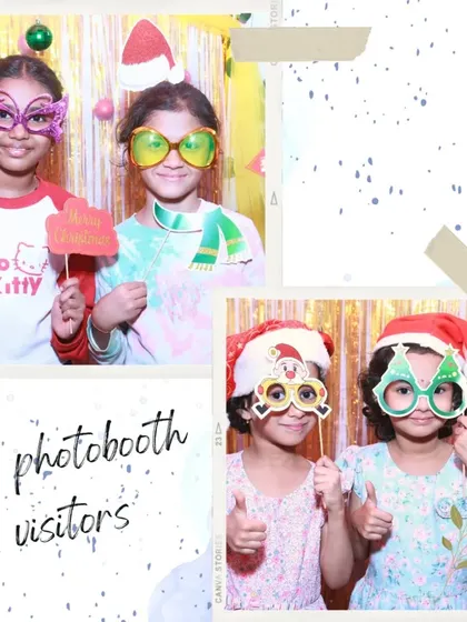 A collage from my photobooth, showing siblings and friends having fun with props. A photobooth is a great addition to any party, providing guests with fun photos and instant prints.