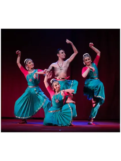 Another dynamic moment from our "Tyagaraja Hrt Sadhana" production. The interplay between the dancers creates a rich visual tapestry, bringing the compositions of Tyagaraja to life.