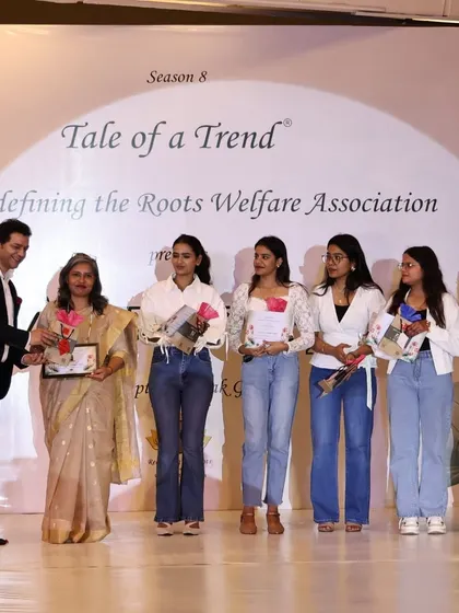 Our talented student designers being felicitated on stage for their remarkable finale collection at the 'Tale of a Trend' show.