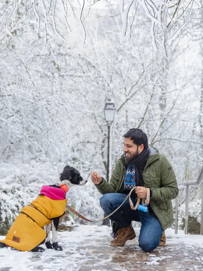 Here I am with my dog, Fuji, during our first-ever snow shoot. It was a challenge with the freezing temperatures, but capturing these moments with my own furry family member was absolutely worth it.
